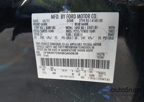 2011 Ford Explorer Xlt z USA, uszkodzony, nr VIN 1FMHK7D85BGA50839